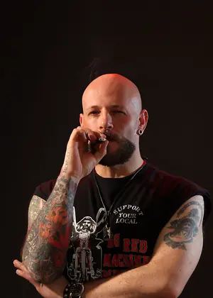 Tattooed Biker Smoking - Mike Chain